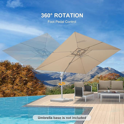 PURPLE LEAF 9' × 11.5' Patio Umbrella White Cantilever Umbrella Aluminum Square Outdoor Offset Umbrella Hanging Windproof with 360° Rotation for Garden Deck Pool, Beige