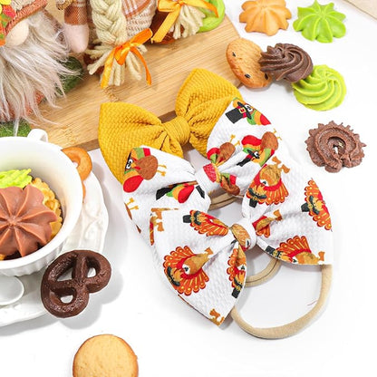 YanJie Thanksgiving Baby Headbands Turkey Printed Hair Bows for Girls Baby Hairbands Toddler Accessories Gift for Girls Infants Child Turmeric Bows