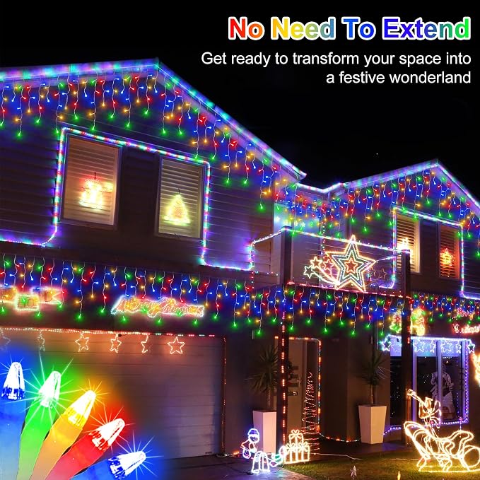 810LED 82FT Christmas Lights, 180Drops 12 Modes Multicolor Christmas String Lights Outdoor Dimmable, Waterproof Christmas Decoration Fairy Lights with Timer for Indoor Eaves Party Patio Window Fence
