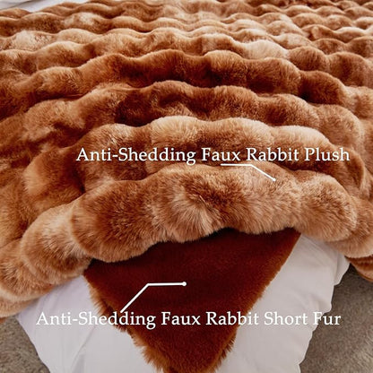BENVWE Faux Fur Throw Blanket for Couch - Fluffy Soft Thick Bubble Blanket for Living Room Home Decor - Fathers Day Birthday Gifts for Women Men, Tie-dye Caramel, 50" x 60"
