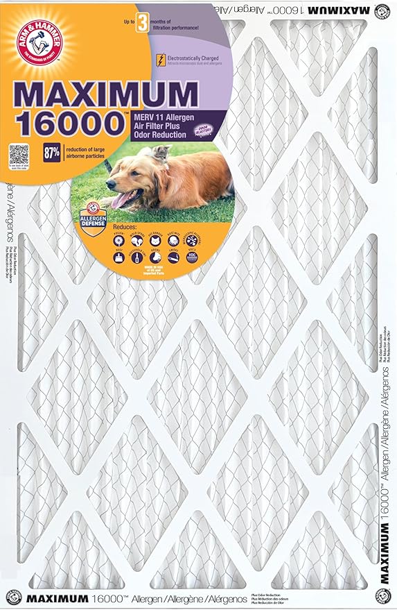 Arm & Hammer Max Allergen & Odor Reduction 20x20x1 Air and Furnace Filter, MERV 11, 4-Pack