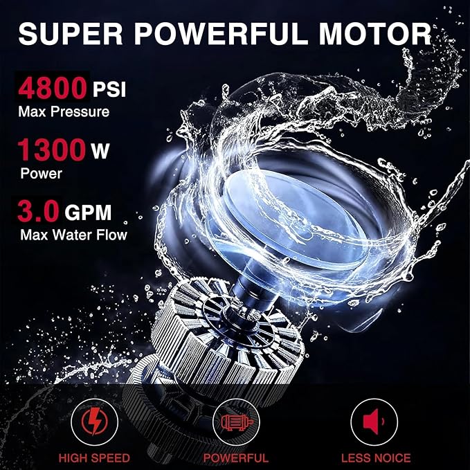 Electric Pressure Washer, 4800 PSI Max,3.0 GPM, 5" Wheels, 18M Cord/Hose Length Max, Power Washer for Patio, Car, Driveway, Fence & Home Cleaning
