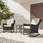 COOS BAY Stone Harbor Patio Bistro Set, 3 Piece Rattan Patio Table and Chairs Set, Wicker Rocking Chairs with Side Table, Small Balcony Furniture Set, Brown/Beige