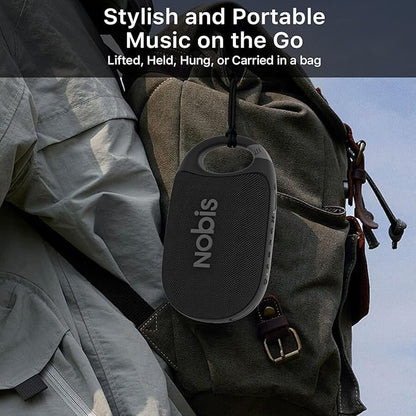 NOBIS Clip N1 Portable Bluetooth Speaker with App, Beat Mode, Up to 24H Playtime, IP68 Waterproof, BT 5.3, HD Sound, Stereo Pairing, Custom EQ, Perfect for Outdoor, Home and Adventure (Black)