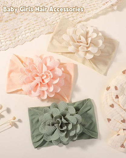jollybows 6pcs Baby Girls Flower Hair Headbands Nylon Hair Bands Elastic Hair Accessories for Newborn Kids Infants Toddlers Light Color