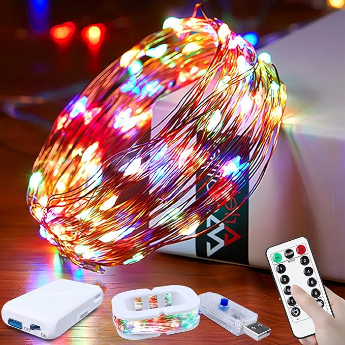 50LED Fairy Lights USB & Battery Powered, 16Ft Mutilcolor Fairy String Lights with 8 Modes & Timer, Cuttable Copper Wire Waterproof Twinkle Light Indoor Outdoor for Bedroom Wedding Christmas Decor