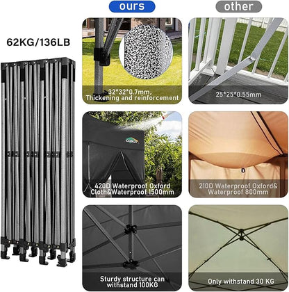COBIZI 10x30 Heavy Duty Pop up Canopy Party Tent for Parties Weddings Events UPF 50+ Waterproof Commercial Gazebo with Roller Bag, Black