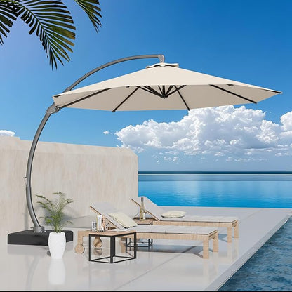 Kingdura 11ft Offset Cantilever Patio Umbrella with Base Included, Large Round Aluminum Outdoor Umbrella, 360° Rotation & Infinite Tilt, Heavy Duty Frame for Deck Pool Backyard, Creamy White