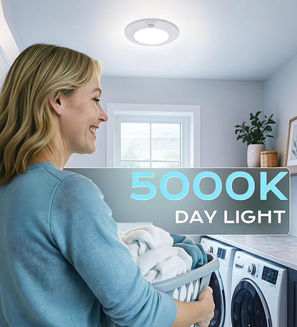 CLOUDY BAY Motion Sensor Ceiling Light Indoor,120V CRI90 10W 5000K Bright Day Light,6.5 inch LED Flush Mount Ceiling Lighting Fixture for Garage,Walk-in Closet,Attic,Pantry Wet Location White Finish