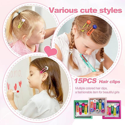 15PCS Hair Accessories for Girls Little Girl Hair Clips Barrettes for Baby Toddler Teens Women Kids Cute Candy Colorful Flower Gift for 4-12 Ages (Hair Accessories for Girls)