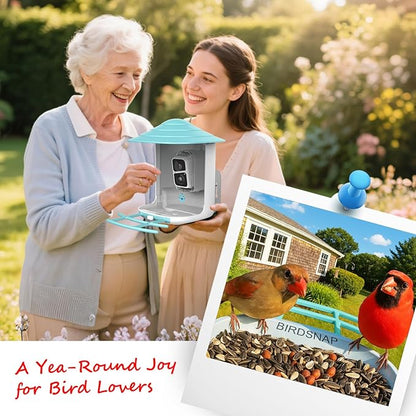 birdsnap® TUC Bird Feeder with Camera 2K HD, Solar Panel 32GB Card 4-in-1 Perch, 160°View Auto Detect & Notify AI Identify Video Bird Camera Wireless Outdoors Ideal Gift for Birds Lover
