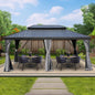 Kozyard Alexander 12' X 18' Hardtop Permanent Aluminum Metal Gazebo with Galvanized Steel Double Roof Canopy, Curtain and Netting Pavilion for Patio, Backyard, Deck, Lawn (Gray)