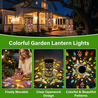 2Pack Colorful Butterfly Solar Lanterns Outdoor Decor, Garden Decor Gifts for Women Mom Sister Grandma, LED Hanging Solar Lantern Lights Outside for Table Yard Lawn Garden Path Porch