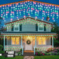 66ft Icicle Lights for Outside, Red White and Green Christmas Lights Outdoor Indoor, 640 LED Twinkle String Light with 120 Drops, Clear Wire Connectable Timer for Thanksgiving Room Home Wall Bedroom