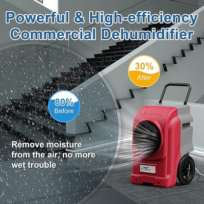 AlorAir 270 Pints Commercial Dehumidifiers for Large Room or Basements, Industrial Large Dehumidifier with Pump and Drain Hose, Dehumidifiers with Smart Wi-Fi, 5 Years Warranty, Red