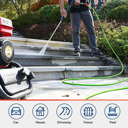 YAMATIC Super Flexible Pressure Washer Hose 30FT for Power Washer Replacement, Kink Resistant Extension With Leak-Free M22 Female & 3/8" Quick Connect Adapters, 1/4" 3200 PSI, Green