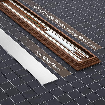 FAITHSAIL 4FT LED Light Fixture with 3000K/4000K/5000K CCT Selectable Dimmable 4 Foot LED Linear with Wooden Look 50W 5500LM Flush Mount Ceiling Wraparound for Kitchen, Bedroom, Laundry