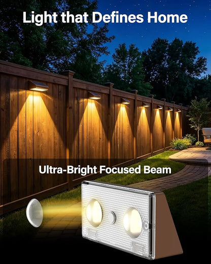 Solar Fence Lights Outdoor, Ultra-Bright 85LM Fence Lights Solar Powered, 9 RGB Color Modes, IP65 Waterproof, 12H Dusk to Dawn Glow for Pool/Deck/Patio/Wall/Backyard, 2 Pack, Matte Brown