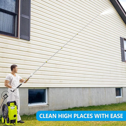 24FT Telescoping Pressure Washer Extension Wand, Aluminum Power Washer Extension Wand, Solar Panel Cleaner Pole with Brush Head, 7 Nozzle Tips, 3 Adapters, Support Belt