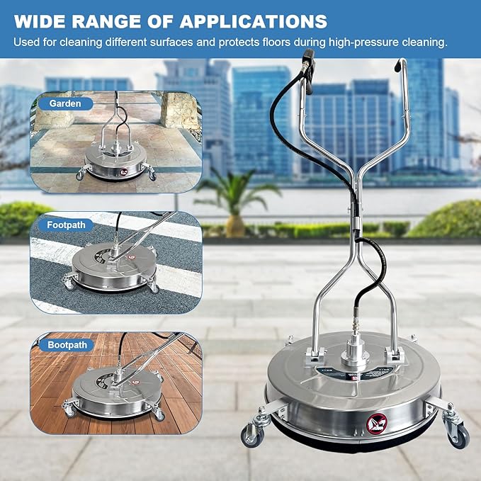 Garvee 24" Pressure Washer Surface Cleaner with 4 Wheels&Dual Handles, 4900PSI Stainless Steel Surface Cleaner Attachment for Pressure Washer for Concrete Driveway Sidewalk Deck Patio (20 in)