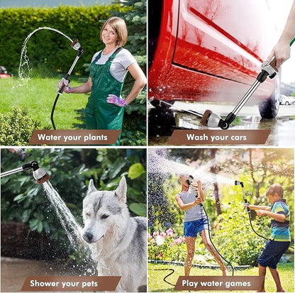 RESTMO Metal Watering Wand, Heavy Duty Garden Hose Wand with 180° Swivel Ratcheting Head, 16'' Hose Nozzle Sprayer with 7 Spray Patterns and Flow Control, for Water Hanging Baskets and Shrubs, Brown
