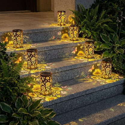 2Pack Colorful Solar Lanterns Outdoor Waterproof, Garden Decor Gifts for Women Mom Grandma - LED Colorful Sunflower Solar Powered Lights Metal Hanging Lantern for Outside Garden Patio Yard Lawn Porch