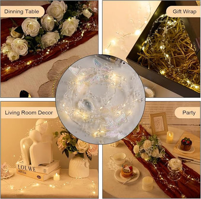 AdasBridal Iridescent Butterfly Fairy Lights, 3.28ft LED Lights Battery Operated, 3-8mm Artificial Beads Mixed 4 Butterflies String Light for Indoor Bedroom Christmas Wedding Party Dorm (2pcs)