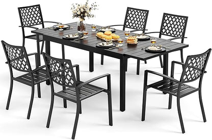 MFSTUDIO Outdoor Dining Set for 6, Expandable Patio Table and Chairs Set, 7 Piece Metal Patio Furniture Set, Patio Dining Set for Deck Backyard Poolside Garden