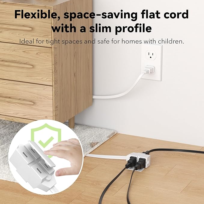 BN-LINK 9ft 3 Outlet Indoor Extension Cord 16/2 SPT-2, 2 Pack White, 2 Prong Polarized Plug, Household Power Cord for Home, Office, and Holiday Decorations