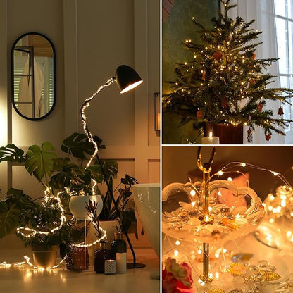 33 Ft. Fairy Lights, 100 LED Waterproof Copper Wire Firefly String Lights, Warm White, Adapter Included, Starry String Lights for Indoor Outdoor Christmas Patio Wedding Decoration(1 Pack)