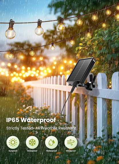 Brightown Solar String Lights Outdoor Waterproof with Remote Cable Ties and Hooks, 37FT Patio Lights with 10 LED Shatterproof Bulbs, 3 Light Modes, Dimmable Hanging Lights for Backyard Party Decor