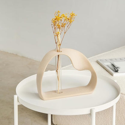 Ceramic Vase for Minimalist Home Decor - Boho Pampas Grass Vase - Stem Flower Vase for Coffee Table, Office Desk, Living Room, Kitchen, Wedding - Modern Vase for Centerpiece Table Decoration