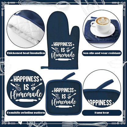 Fourluoo 10 Pcs Farmhouse Kitchen Decor and Accessories Set 4 Kitchen Towels 2 Pot Holders 2 Oven Mitts 2 Rugs for Cooking Baking Mom Housewarming Gifts(Dark Blue,Classic Style)