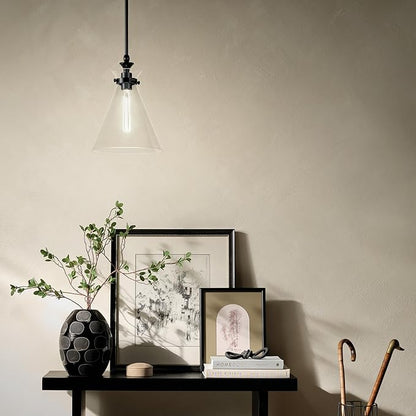 Kichler Laria 1-Light Pendant, Updated Traditional Light, Sloped Ceiling Compatible, for Kitchen with Clear Glass in Black (14.5" x 10.5"), 52774BKCLR
