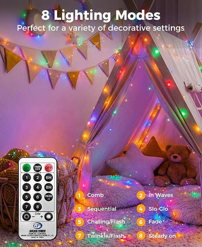 Plug-in Fairy Lights, 33 Ft 100 LED String Light with Remote, 8 Modes, Timer and Dimming Twinkle Lights for Indoor, Bedroom, Party, Decoration, Holiday, Multi-Colored