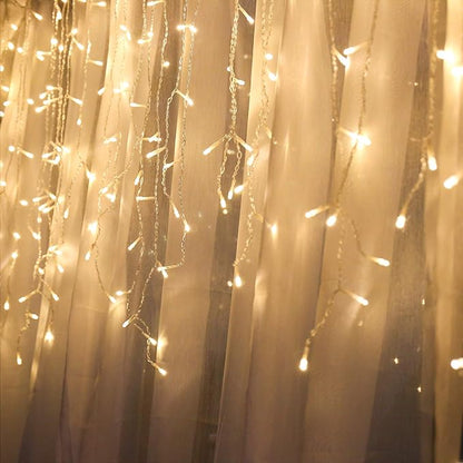 Icicle Lights 90 LED 10 ft Short Curtain Lights with 8 Modes Remote Control,Powerd by USB & Battery - Waterproof Fairy String Lights for Indoor & Outdoor,Holiday,Party,Window Decoration(Warm White)
