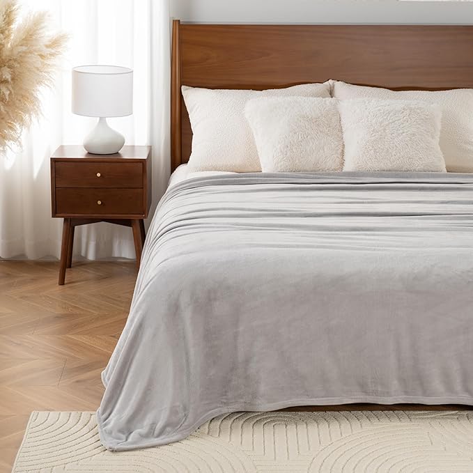 Luxury Fleece Warm Blanket, Soft Lightweight Velvety Plush Blanket for Sofa and Bed, Cozy Comfy for All Seasons(Chateau Grey, 90×90 Inches)