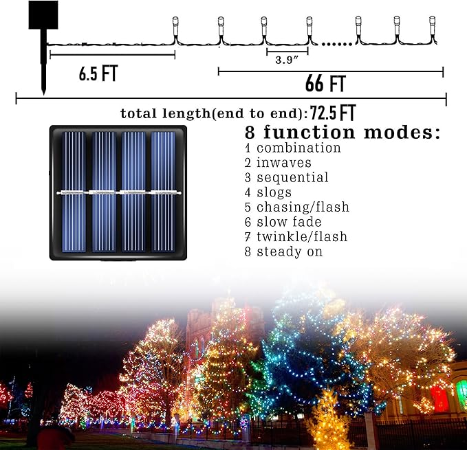 Dazzle Bright 2 Pack Total 400LED 132FT Warm White Christmas Solar String Outdoor Lights, Solar Powered with 8 Modes Waterproof Fairy Lights for Bedroom Patio Garden Tree Party Yard Decoration