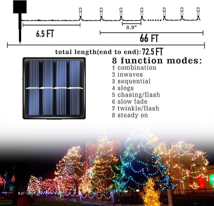 Dazzle Bright 2 Pack Total 400LED 132FT Warm White Christmas Solar String Outdoor Lights, Solar Powered with 8 Modes Waterproof Fairy Lights for Bedroom Patio Garden Tree Party Yard Decoration