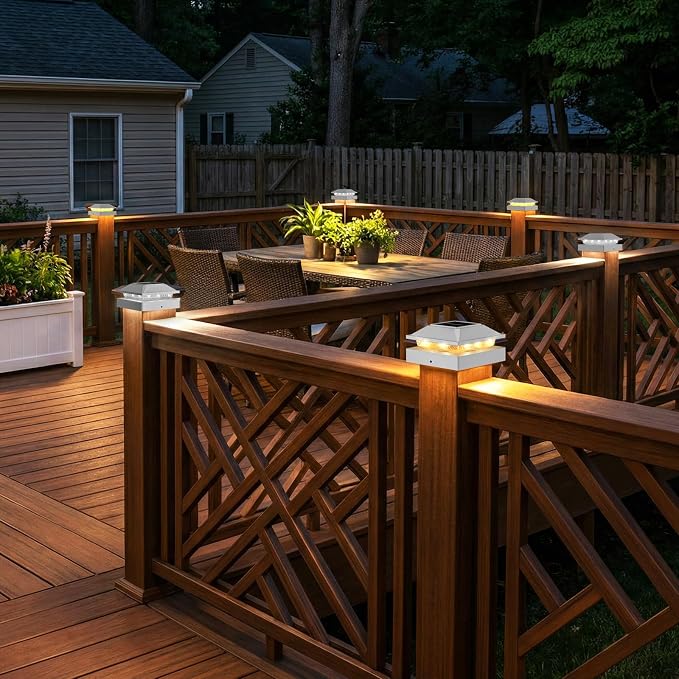 Peasur 4x4 Post Solar Lights 4 Pack, 2 Modes 16 LED Solar Post Cap Light Waterproof, Deck Fence Post Solar Lights Powered Outdoor, Fit 4x4 Wood/Vinyl Posts for Porch Patio