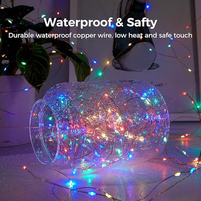 33 Ft. Fairy Lights, 100 LED Waterproof Copper Wire Firefly String Lights, Multi Color, Adapter Included, Starry String Lights for Indoor Outdoor Christmas Patio Wedding Decoration(1 Pack)