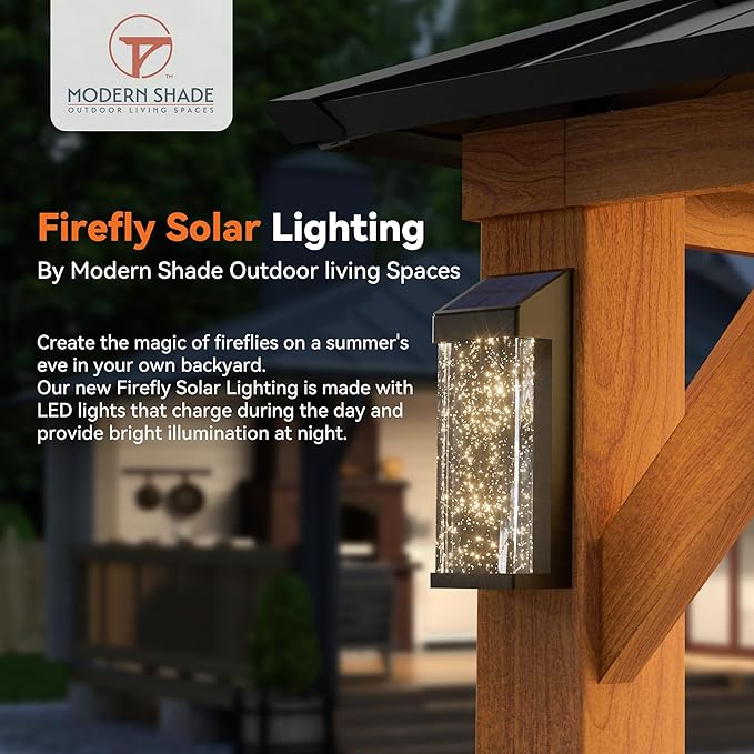 Modern Shade The Horizon Hardtop Gazebo 12' x 20' with 4 LED Lights, Permanent Outdoor Gazebo with Galvanized Steel Double Roof, Grill Pavilion with Decor Hooks, Mosquito Nettings, Wood Grain