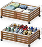 Under Bed Storage with Wheels-Large Bamboo Underbed storage Containers with Large Dust Bag Stackable Under the Bed Shoe Storage Bins for Clothes Books Bedding (2 Packs walnut, 23.62"L×16.54"W× 6.51"H)