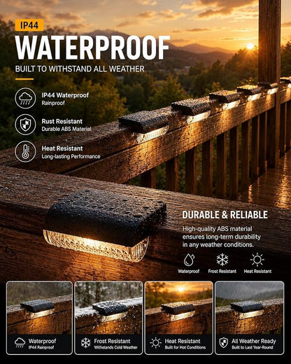 Herzila 16 Pack Solar Deck Lights Outdoor, Solar Step Lights Led Solar Lights for Outdoor Stairs, 3000K Warm White, Auto Dusk-to-Dawn, Weatherproof, Low Profile, for Fence Deck Railing Patio