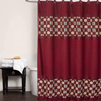 Zahari Home 13pc Elegant Rose Bathroom Shower Curtain Sets Elegant Shower Curtain & 12 Shower Curtain Rings Contemporary Decor Burgundy Shower Curtain Unique Design Stylish Shower Accessories