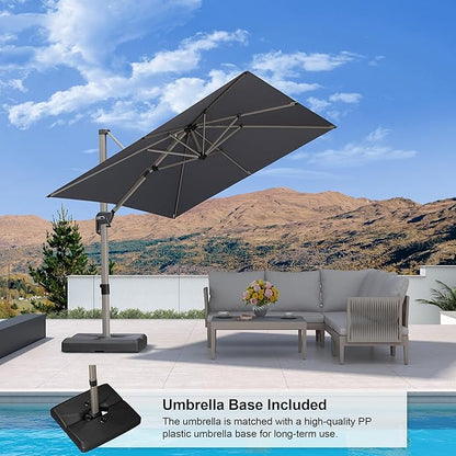 PURPLE LEAF Patio Umbrella with Base Included, 8ft Outdoor Aluminum Cantilever Umbrella with 360° Rotation, Champagne Offset Umbrella for Outdoor Garden Pool, Light Grey
