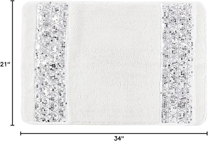 Zahari Home Sinatra Modern Bathroom Rug Classic Luxury Bath Rug Contemporary Decor Stylish Bath Mat for Shower Unique Design White Bathroom Rug Bath Shower Tub Decor Bling