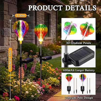 Solar Garden Lights Outdoor Decor, 2 Pack Solar Lights Outdoor Decorative Waterproof with Unique 3D-Cut Design, Garden Stake Light for Yard Patio Pathway Lawn Decorations, Gifts for Mom Women