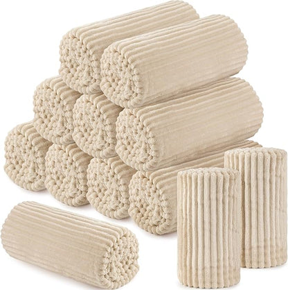 Buryeah 12 Pcs Flannel Throw Blanket Bulk 50 x 60 in Sleepover Blanket Outdoor Wedding Throw Lightweight, Oeko-tex Standard 100 Certified for Sofa Homeless Gifts (Beige)