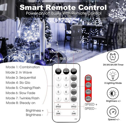 Fairy Lights 66ft 200 LED USB Twinkle String Lights Plug in Copper Wire Lights with Remote and Timer 8 Modes Outdoor Waterproof Starry Lights DIY Party Wedding Christmas Decoration(Cool White)
